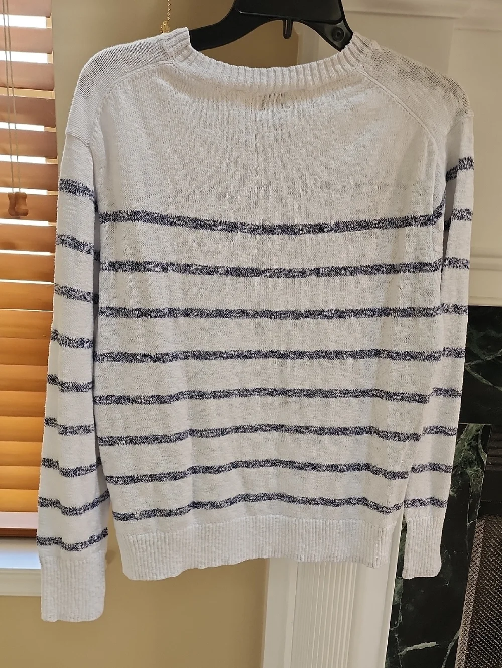 J. Crew White Crewneck Sweater with Navy Stripes